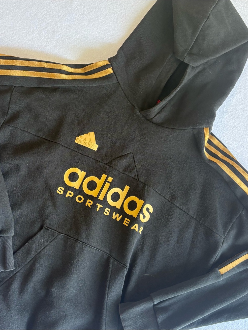 Adidas House of Tiro Fleece Hoodie Black with Golden Stripes Large Youth